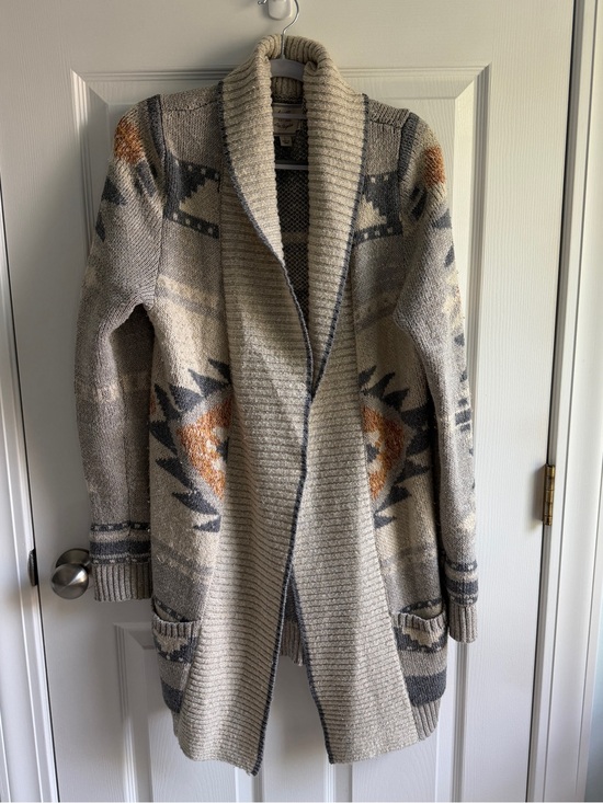 Lucky Brand Sweaters - Lucky Brand Beige Aztec Shawl Collar Cardigan with Gray & Rust Accents